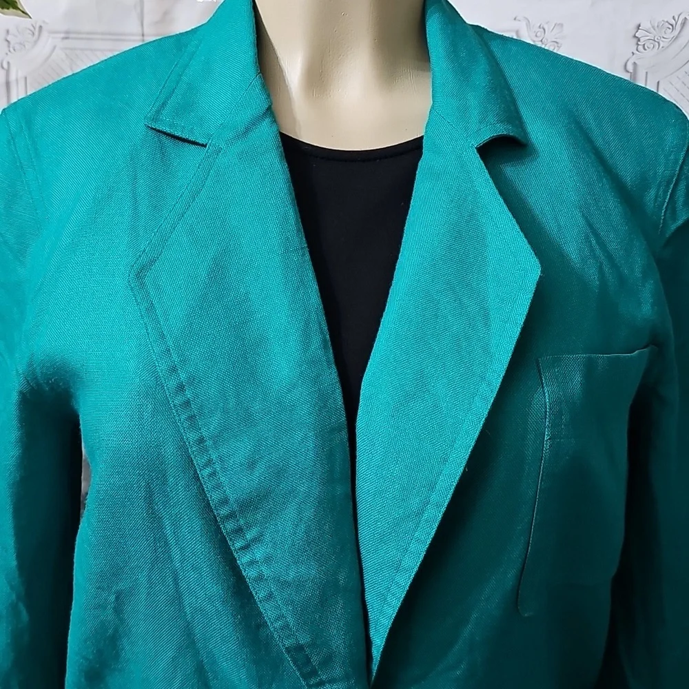 Christian Dior One Button Rayon Green Blazer With Patch Pockets 8